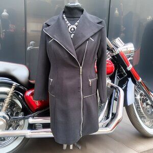 Black Biker Moto Stylish Coat Medium